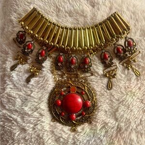 Gold and Red Statement Necklace